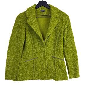 Komarov Acrylic Wool Lapel Textured Green Knit Jacket USA - S